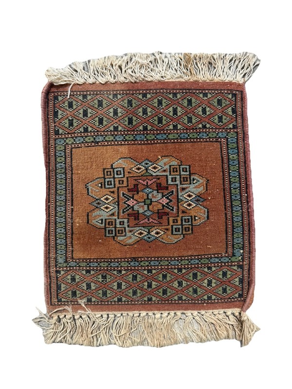 Vintage Tribal Turkish Handmade Wool Orange Small Rug 16+13” gallery