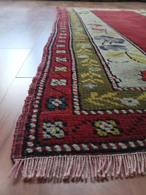 Antique Deformed Old Roses Rug Handmade rare prayer Rug Art Deco Wool Oriental R gallery