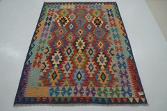 5×7 ft Red Afghan Hand Woven Wool Reversible Kilim Rug 5’2″x6’8″