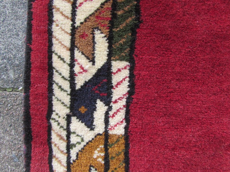 Vintage Traditional Hand Made Oriental Gabbe Wool Red Rug 158x104cm Animal Lion gallery