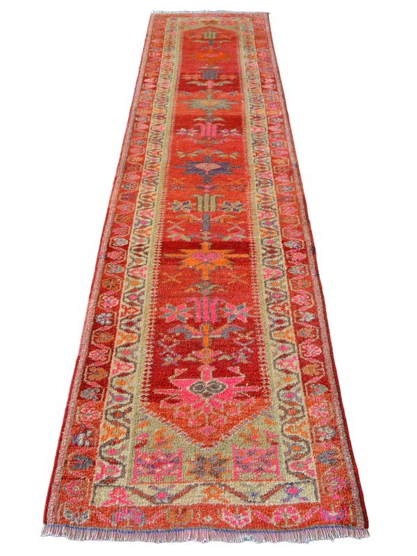Vintage Anatolian Turkish Runner Rug | 3x12 Wool Hallway Carpet, Handwoven Rug gallery