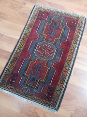 Antique Unique Geometric Rug, Tribal vintage rug, Handmade Caucasian Blue Rug