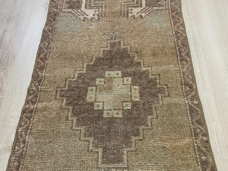 Vintage Turkish Rug Handmade Wool Brown Anatolian Runner Rug 1.5x2.8 Ft gallery