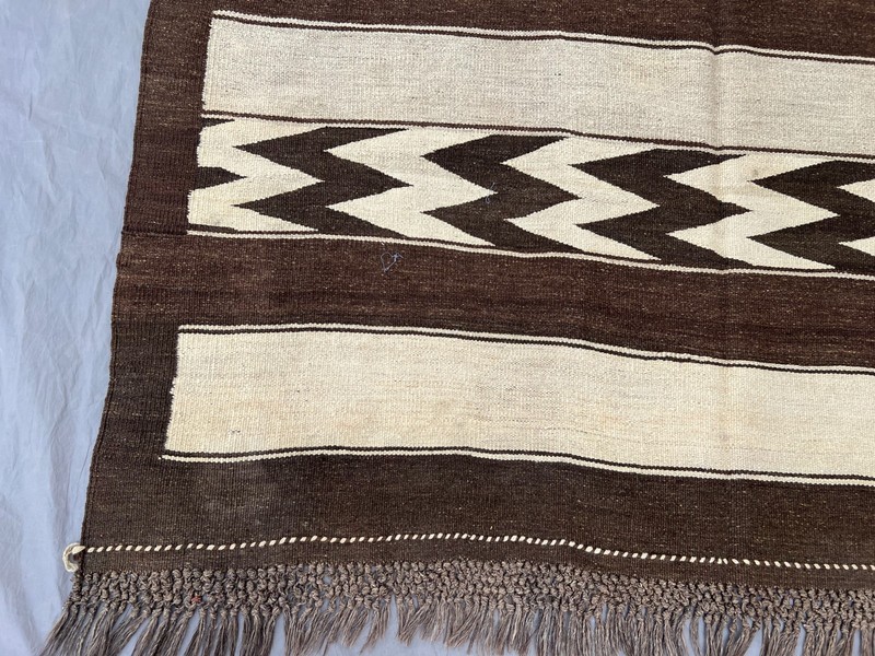 5x15 Vintage Flat Weave Kilim Runner Rug, Tribal Brown Cream Striped Hallway Rug gallery