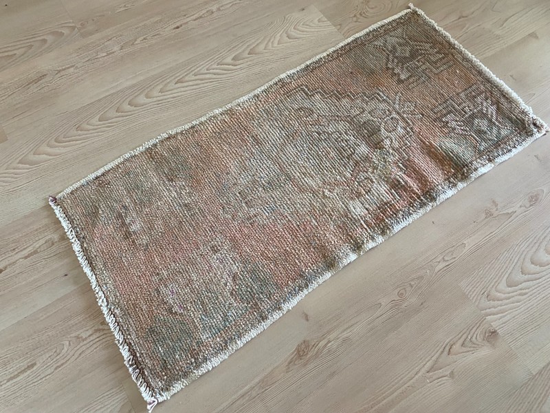 Muted Vintage Small Rug 1.5x3.2 ft Soft Earth Tones with Faded Medallion Boho gallery