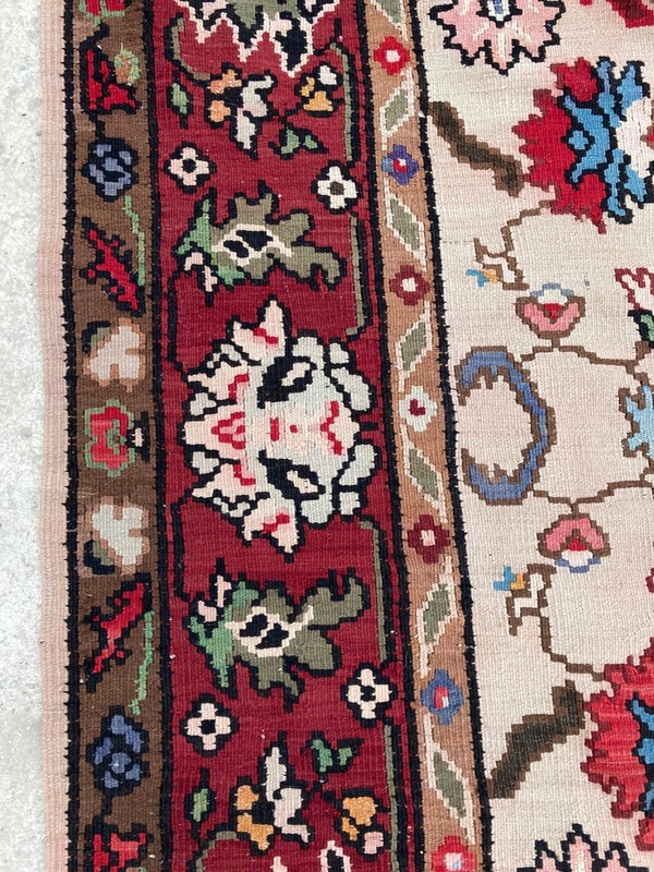 Vintage Handmade Traditional Turkish Floral Wool Kilim Rug 242x205 cm gallery