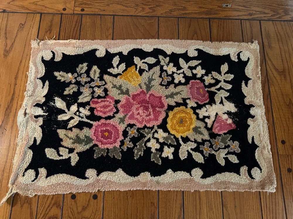 RARE Vintage Hand Hooked Floral Rug