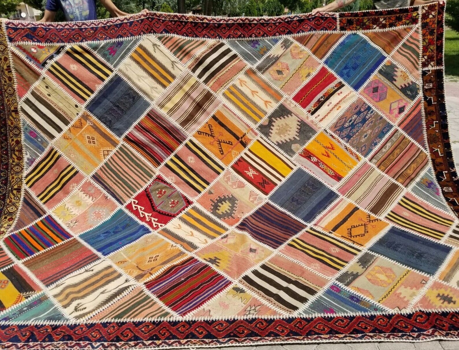 Beautiful Antique Multi-Colored Wool Pile Tribal Area Patchwork Rug 8x12ft gallery