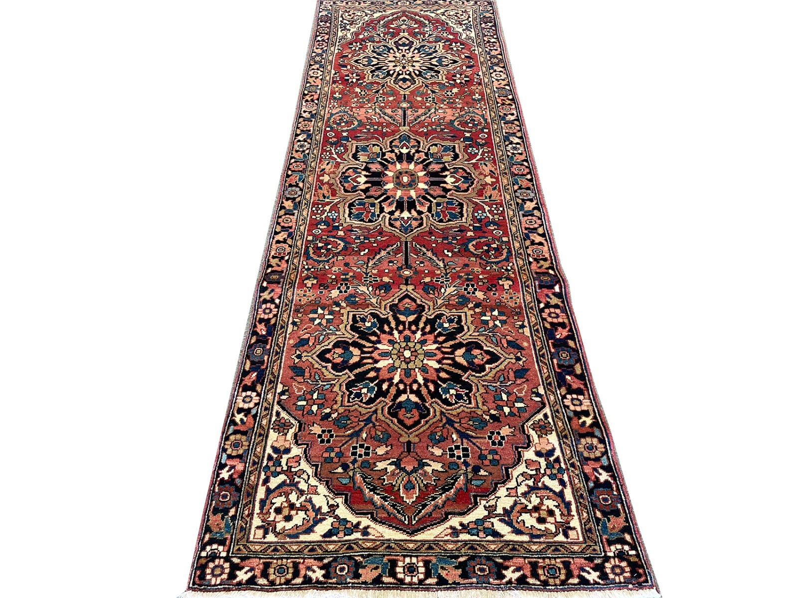 VINTAGE HERIZ RUNNER HAND MADE PERSIAN WOOL RUG HALLWAY CARPET 10'5" x 3'4" gallery