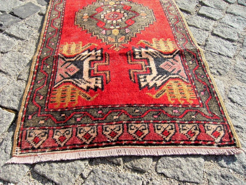 Vintage Turkish Rug Anatolian Small OUSHAK Yastik Rug 21'' X 40'' Wool Pile Rug gallery