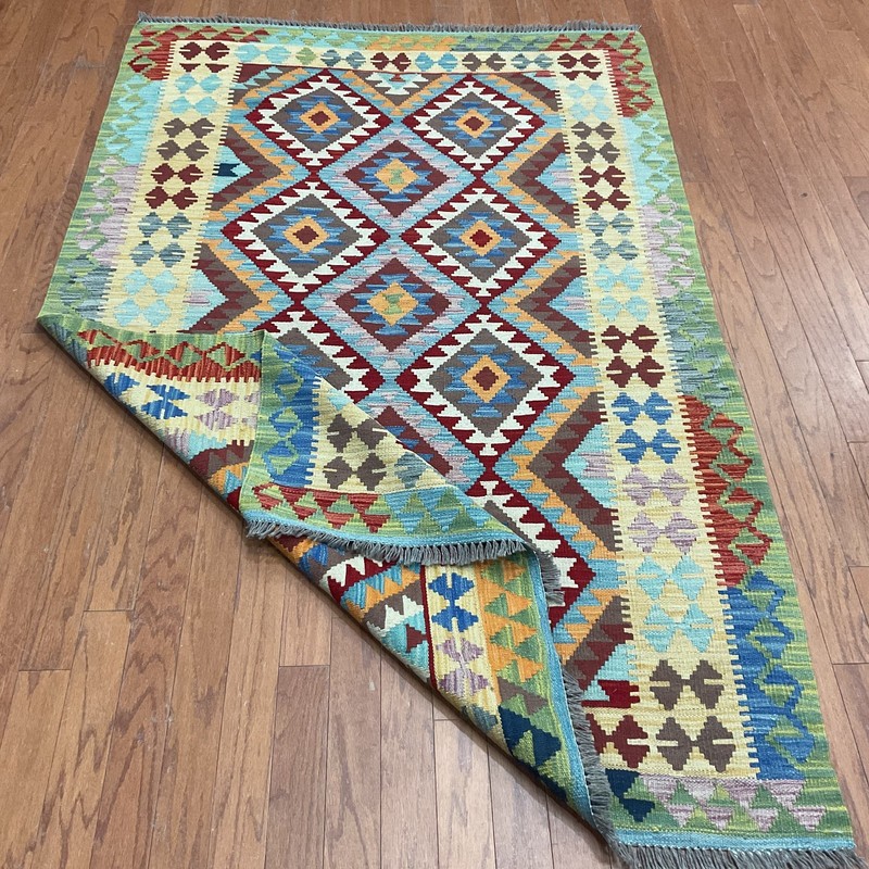 Afghan Hand-woven Mimana Kilim 100% Wool Area Rug (4'6 x 6'11) gallery