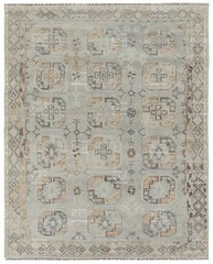 Handmade Octagonal Geometric Rug – Light Blue Multi Border 8x10ft