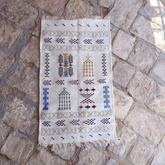 Vintage Berber Wool Rug Handwoven Algerian Sahara Kilim 37×22 in