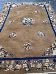 Antique Old Used Handmade Chinese Art Deco Wool Rug Carpet Size 260 Cm X 186 Cm
