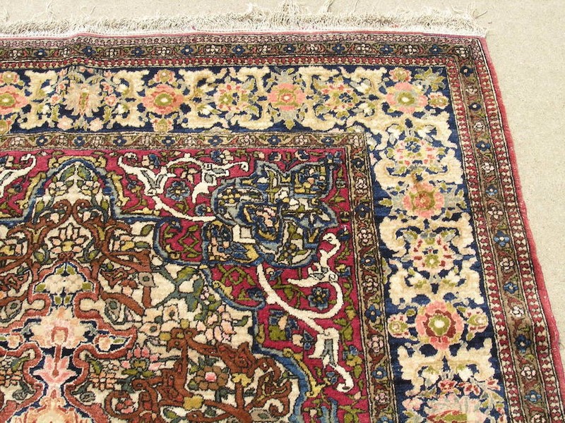 Antique 1850s I s p h a h a n Ahmad Agha Fine Oriental Rug Carpet 4'9"x6'3" pile gallery