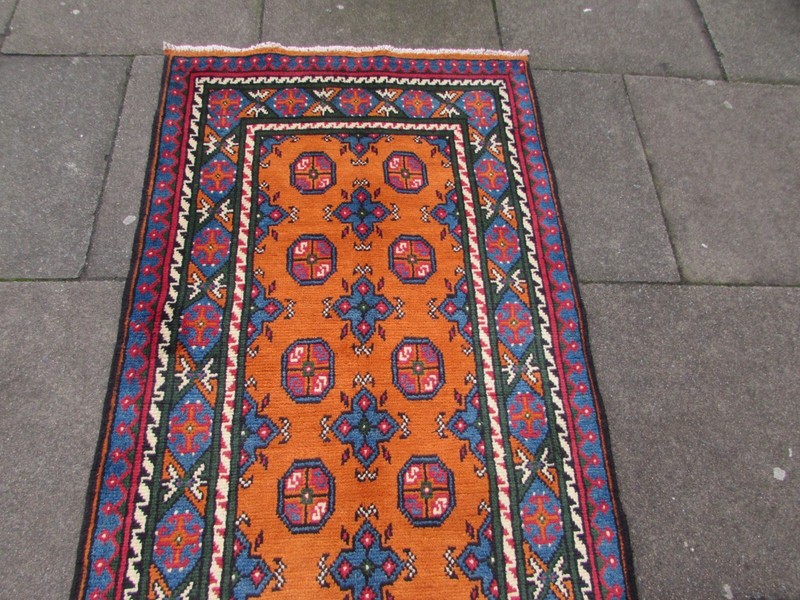 Vintage Traditional Hand Made Oriental Wool Orange Gold Long Runner 302x89cm gallery