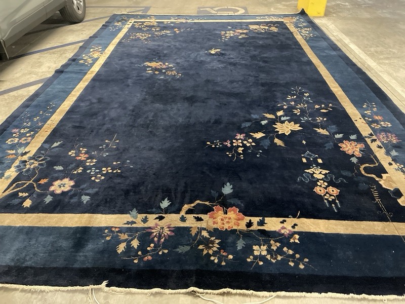 Oversize Navy-Blu Color 16' X 11' Antique Chinese Art Deco Oriental Rug gallery