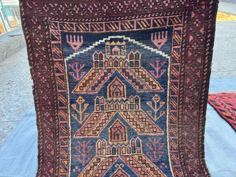 1930s Antique Afghan Terracotta Faded Rug 3x4 Blue Geometric Persian Area Carpet gallery
