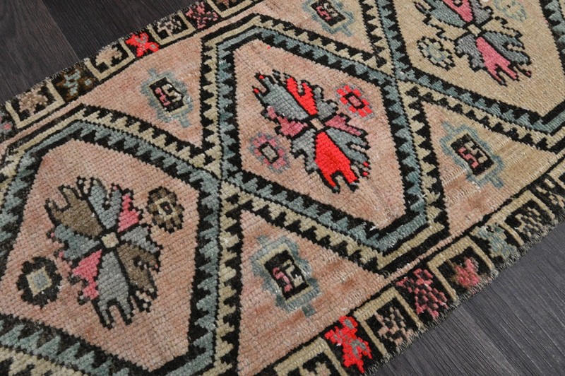 Oushak Turkish Doormat Rug 1x3 PEACH Anatolian Handmade Vintage Small Kilim Rug gallery