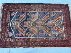 1930s Antique Afghan Terracotta Faded Rug 3×4 Blue Geometric Persian Area Carpet