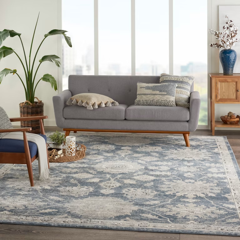 Nourison Quarry QUA06 Blue Beige 7'10" x 9'10" Vintage Floral Area Rug gallery