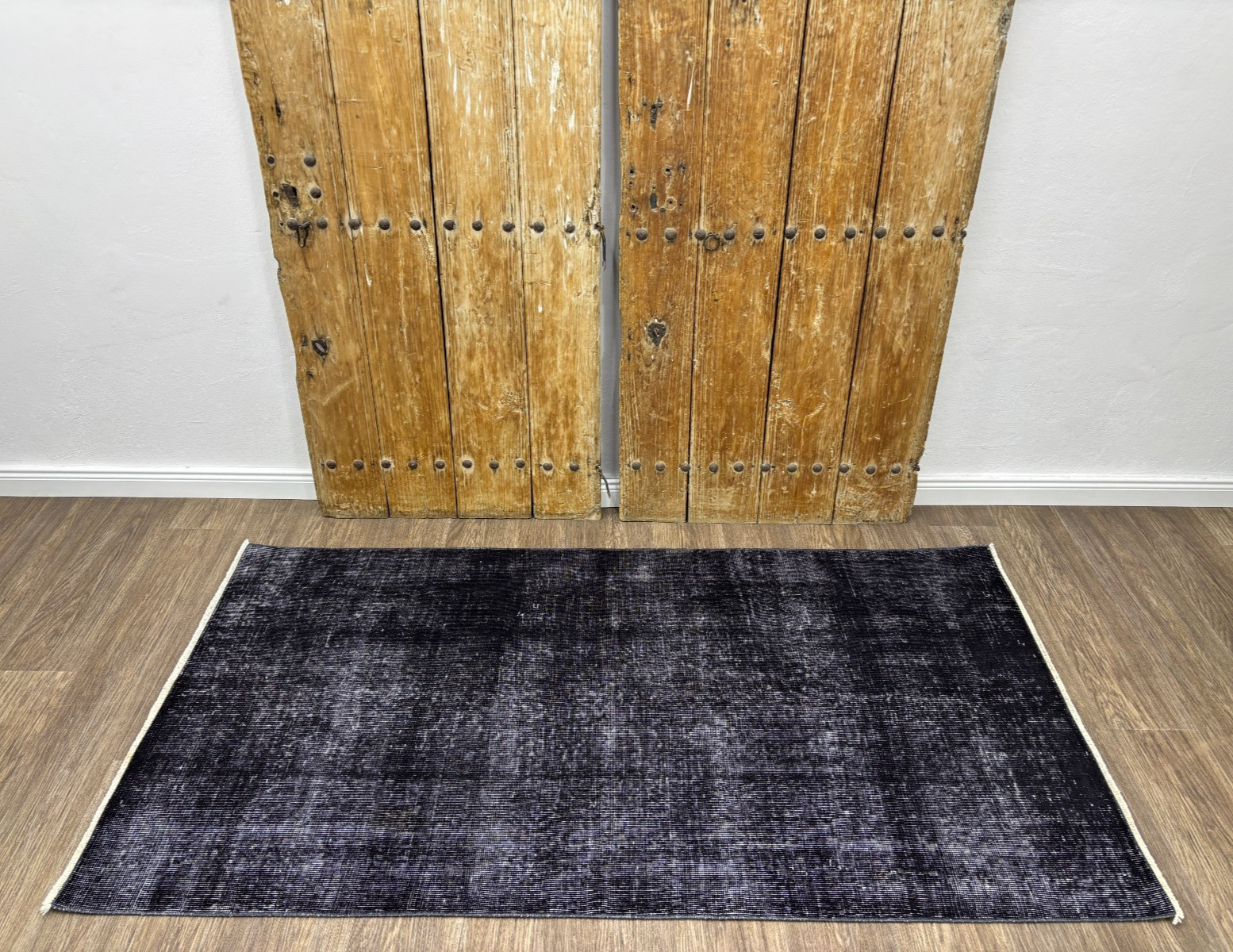 4x7 Solid Black Vintage Turkish Area Rug, Hand-Knotted Wool on Cotton Rug gallery