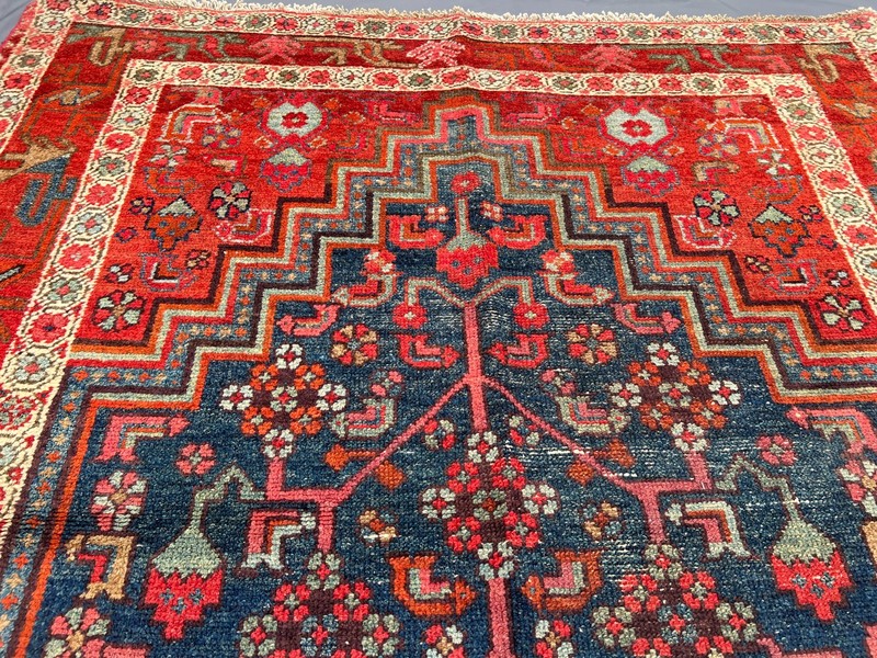 Antique Hand-Knotted Turkish-Inspired Rug, Geometric Pattern, Nomadic Art Rug gallery
