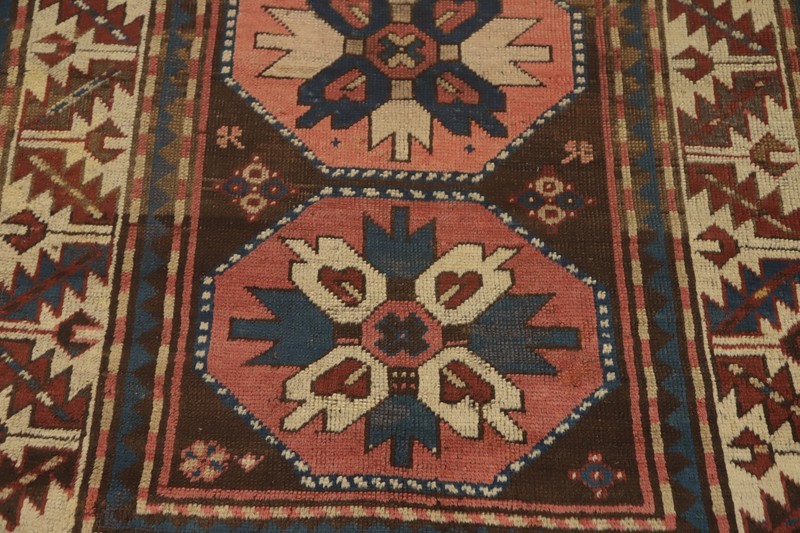 Pre-1900 Antique Geometric Kazak Vegetable Dye Rug 3x6 ft Hand-knotted Wool gallery