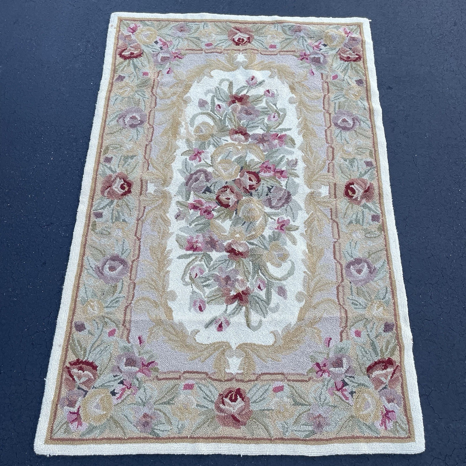 Antique French Handmade Aubusson Floral Wool Rug 65” x 42” in Area Rug gallery