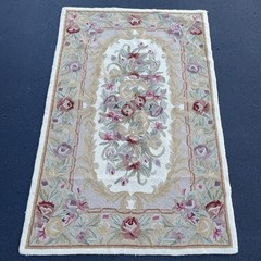 Antique French Handmade Aubusson Floral Wool Rug 65” x 42” in Area Rug