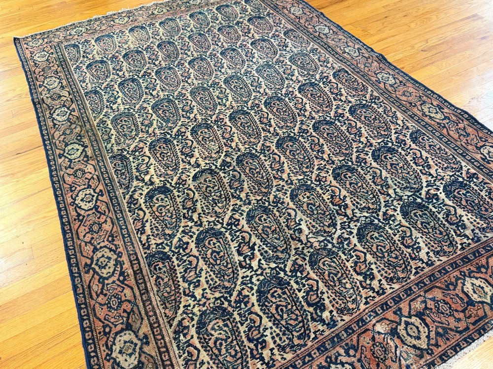 Antique 5x7 5x8 Lavar Kermaan Rug wool Paisley Navy Beige Rust Ralph Lauren styl