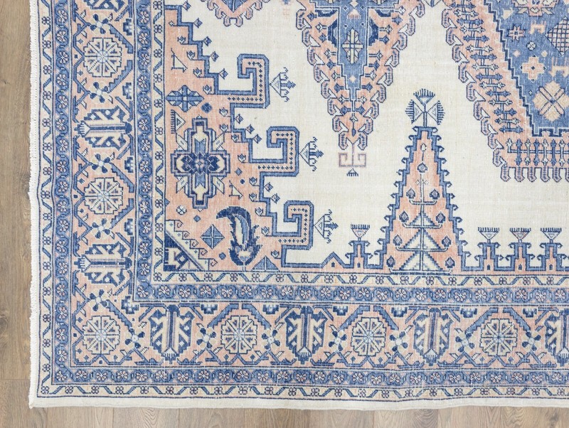 Coastal Boho Rug 8.1x10.10 ft – Blue Peach – Soft Mediterranean Statement Carpet gallery