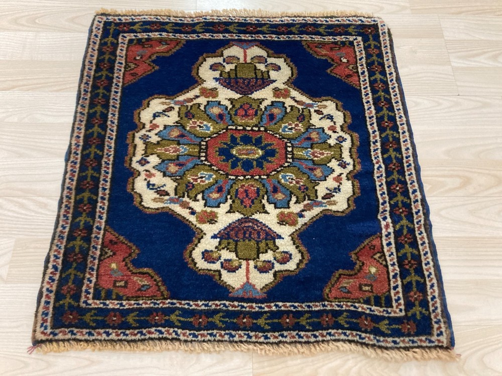 Blue rug, Square rug, Turkish rug, Vintage rug, Wool rug, Doormat, 1.9 x 1.9 ft