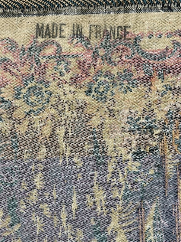 1920s Antique French Tapestry Verdure Waterwheel 25.5” X 20.5” gallery