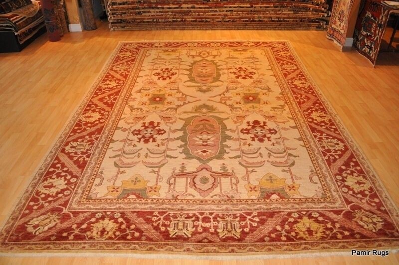 _HAND-MADE_HERIZ_DESIGN_9X12 FT. VEGETABLE DYED NATURAL COLOR BEIGE, DARK RED gallery
