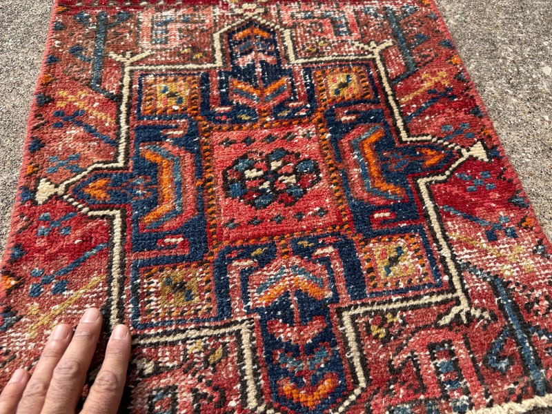 2x8 ANTIQUE HERIZ RUNNER RUG handmade VINTAGE narrow old worn geometric real red gallery
