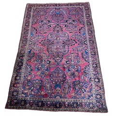 Antique Mohajerhan Sarouk Rug 4 X 7 Gorgeous Burgundy Blue Bronze Dyes C.1920