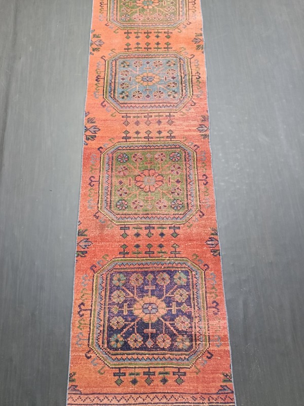 Long Red Medallion Handmade Runner, 2.1x11.9ft, Vintage Turkish Entryway Rug, gallery