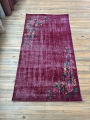 Vintage Turkish Rug 4×7 Burgundy Red Wool Hand Knotted Runner Area Rug