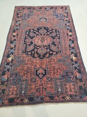 Antique Oriental Hand-Knotted Wool Area Rug Malayer Rust/Navy Blue 4’5″ x 7’2″