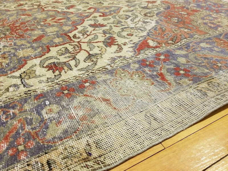 Primitive Antique Cr1900-1939's Ivory-Gold Color Wool Pile Tribal Rug 4’4”x 7’ gallery