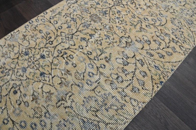 Vintage Turkish Runner Rug 2x7ft Wool Anatolian Handmade Hallway Oushak BEIGE gallery