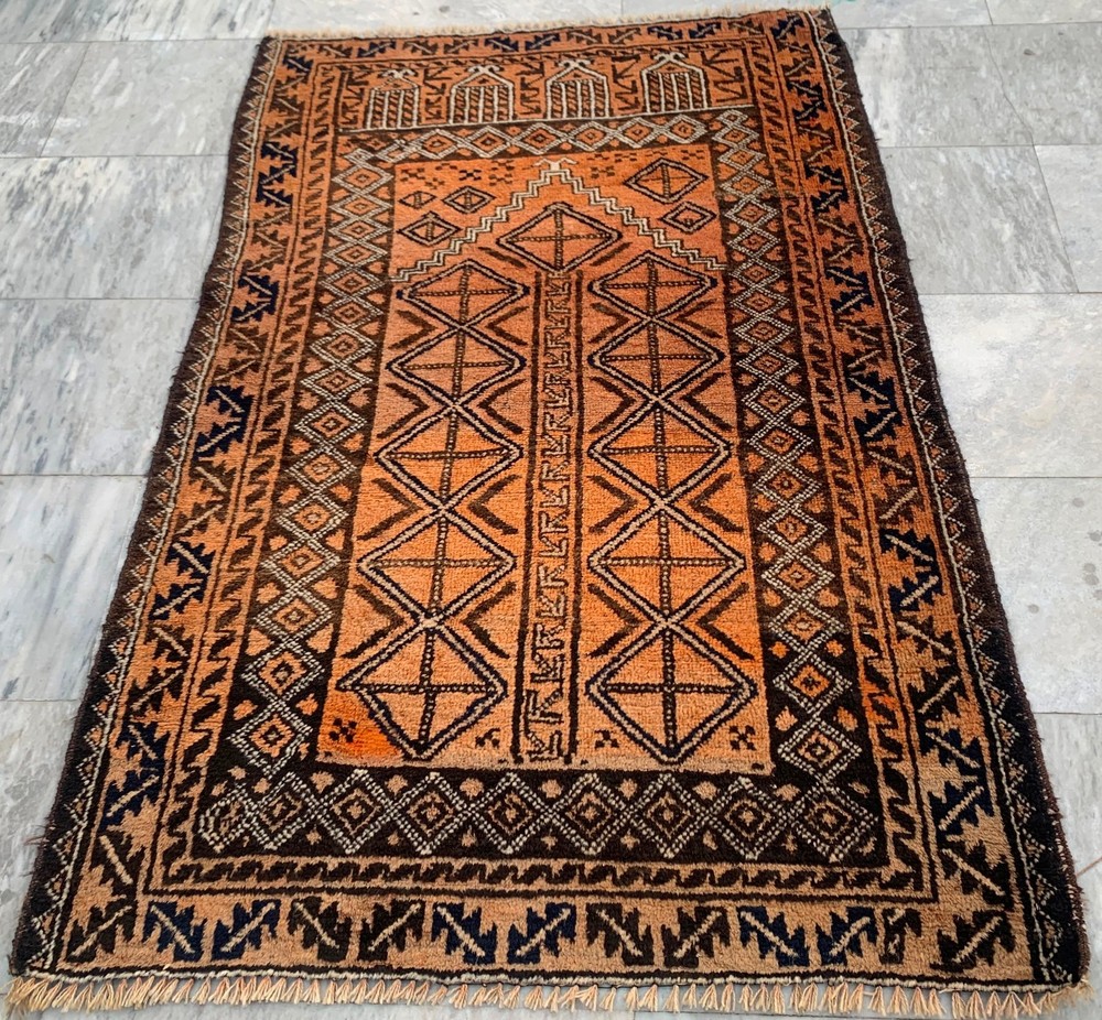 Vintage Afghan Rug: Hand-Knotted Wool, Traditonal Oriental Area Carpet 3x5 ft