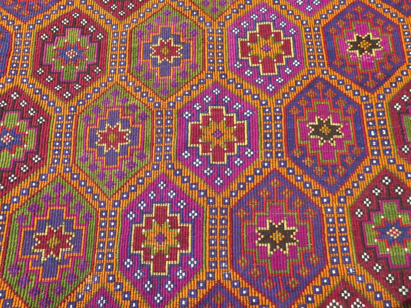 Boho Rug, Area Rugs, Turkish Kilim, Embroidery Rug, Handmade Wool Carpet77"x107" gallery