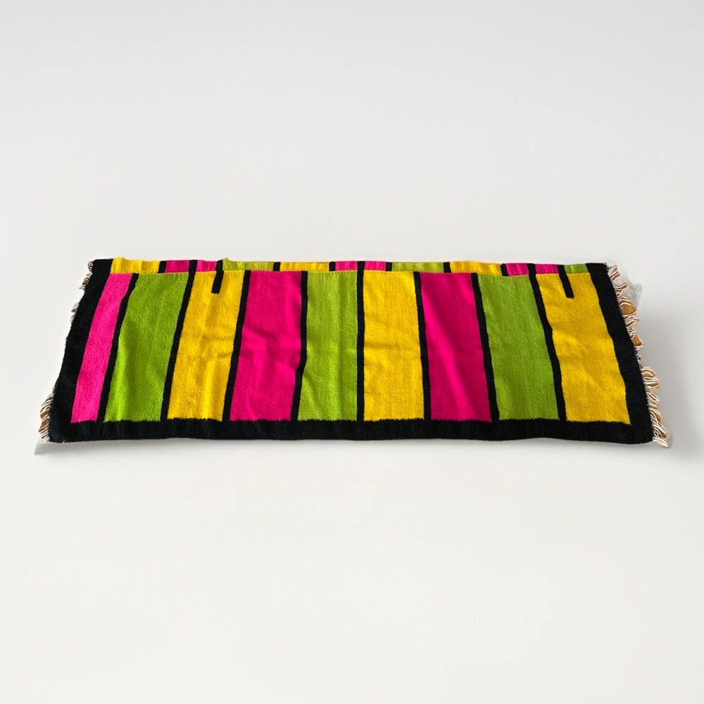 Vintage Handmade Oriental Mexican Serape Saltillo Wool Multicolor Kilim 70x25 In