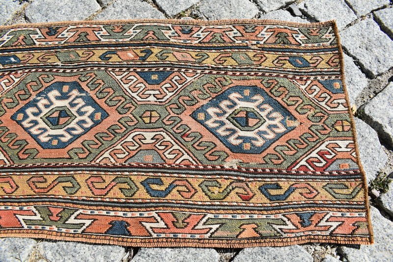 Fabulous Rare Antique Caucasian Collector Item Shahsavan Soumak Kilim Bag Face gallery