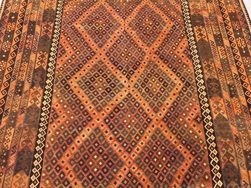 Vintage Afghan Flat Weave Kilim Rug 8.2 x 10.4 ft Terracotta Faded Area Rug gallery