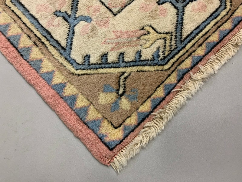 Old Turkish Milas Rug 212x122 cm old vintage carpet Ushak Region Pink Beige Blue gallery