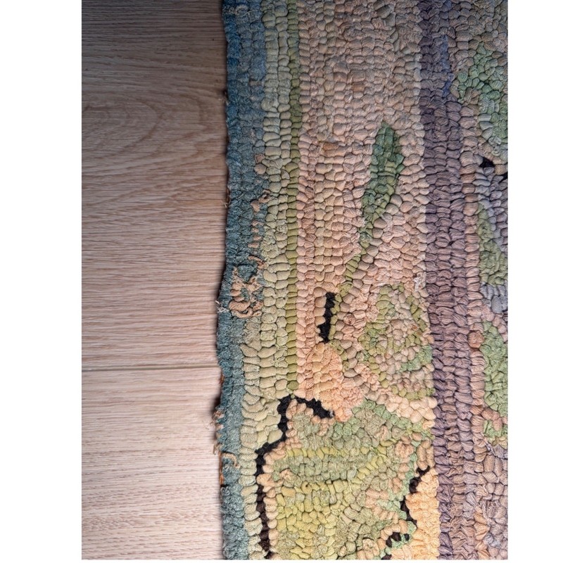 Antique Hand Hooked Rug Equestrian Horse Rider Folk Art Burlap Feed Sack 35x27 gallery