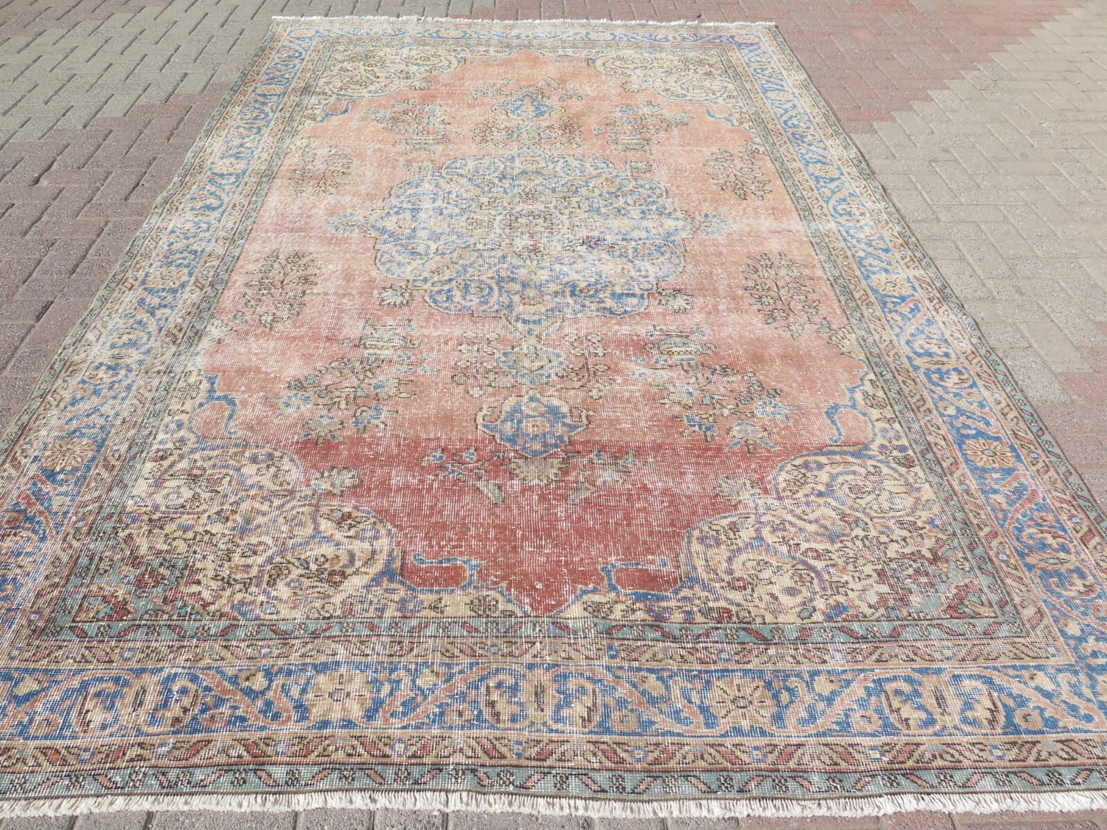 Oushak Carpet, Area Wool Rugs, Vintage Handmade Large Floor Carpet Rug 83"x132" gallery